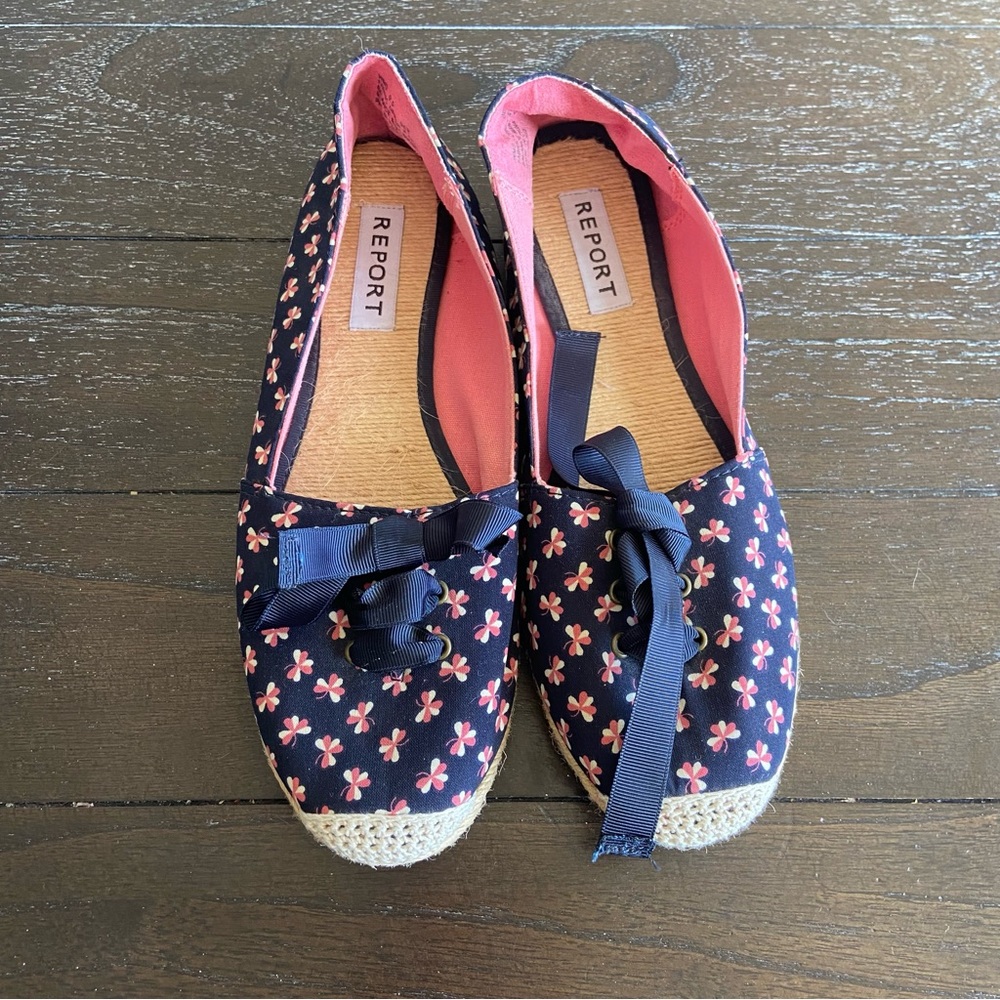 Report Bee Clover Espadrille‎ Lace Up Navy Flats 9.5